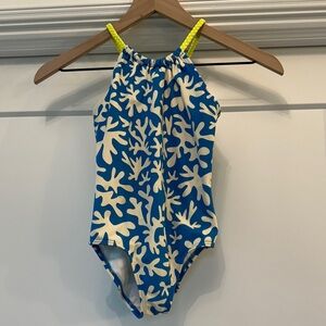 Girls Mini Boden Blue and White Swimsuit 7-8